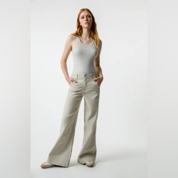 NEW AMO Edith Wide Leg Trouser Pumice Khaki Tan Size 26 US XS NWT